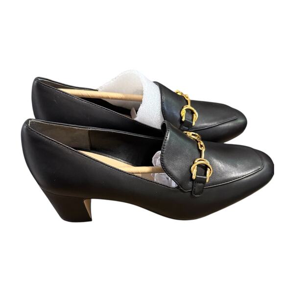 NEW- NWOT Stuart Weitzman Black Leather Loafer Heels Size 6.5B - Picture 6 of 9